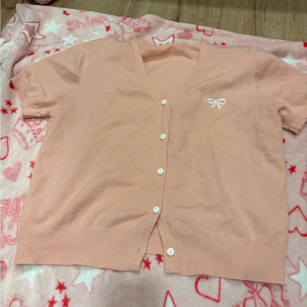 Peach Cardigan with Bow Detail